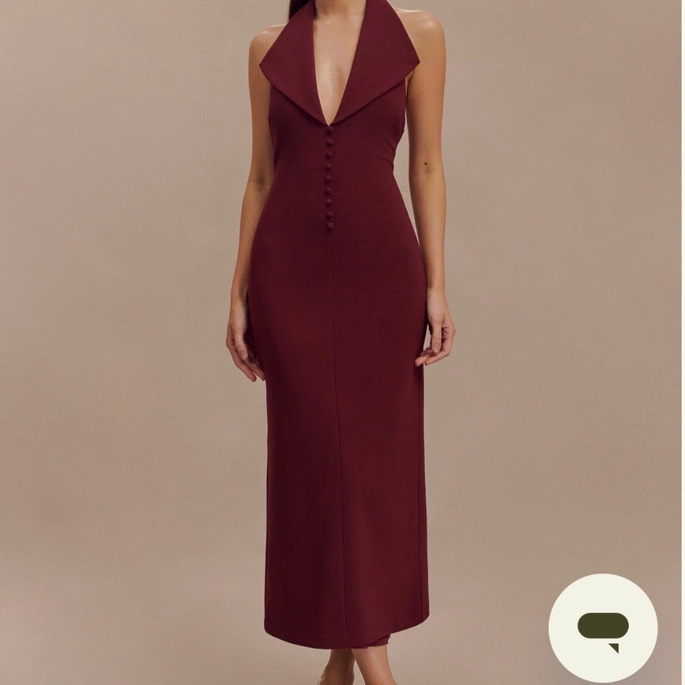 MESHKI Annita Crepe Halter Midi Dress - Merlot (S)